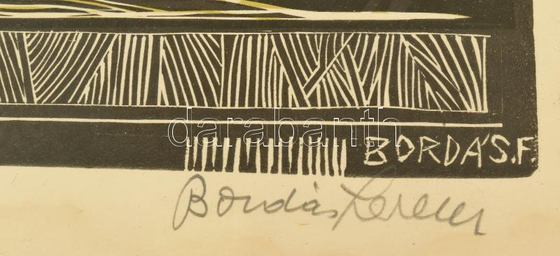 Bordás Ferenc (1911-1982): Csendélet. Fametszet, papír, jelzett. Üvegezett fakeretben, 60×40 cm - Image 2