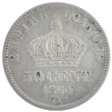 Franciaország / II. Császárság 1864HB 50c Ag 'III. Napóleon' T:2 France / Second Empire 1864HB 50 Centimes Ag 'Napoleon III' C:XF Krause KM# 814.3