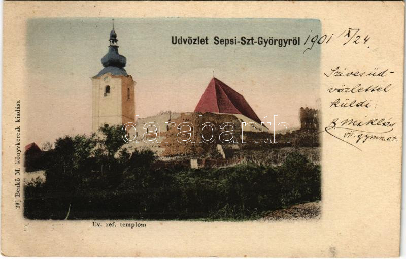 1901 Sepsiszentgyörgy, Sfantu Gheorghe; Református templom. Benkő M. kiadása / Calvinist church