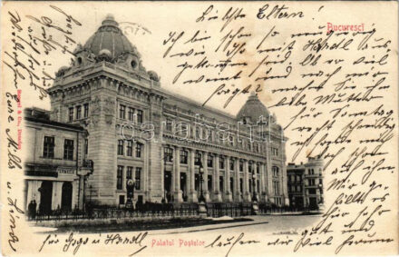 1902 Bucharest, Bukarest, Bucuresti, Bucuresci; Palatul Postelor / post office, pharmacy (EK)