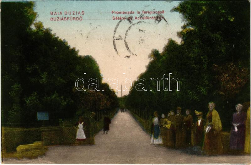 1923 Buziás-fürdő, Baile Buzias; sétány az Aczélfürdőhöz. Gustav Sterk kiadása / Promenada a Ferigionasa / spa, road to the bath