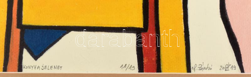 ef.Zámbó (efZámbó) István (1950-): Konyhajelenet. Computer print, papír, jelzett, számozott: 11/19. Ef.Zámbó István szárazbélyegzőjével. 30x30 cm. Üvegezett fakeretben / computer print on paper, signed, numbered: 11/19, framed - Image 2