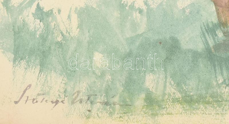 Szőnyi István (1894-1960): Piaci jelenet. Akvarell, papír, jelezve balra lent, üvegezett fakeretben, 24×31 cm / watercolour on paper, signed, framed - Image 2