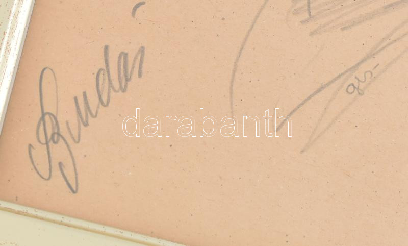 Szegő Gizi (1902-1985): Budai II László (1928-1983), az Aranycsapat játékosa által aláírt portréja! Jelzett (gis), 20x14 cm Üvegezett keretben / Autograph signed portait of László Budai, football player of the Hungarian Golden Team. - Image 2