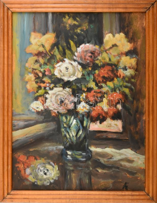 Jelzés nélkül: Csendélet. Olaj, farost. Fakeretben. 40x30 cm