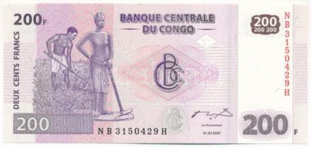 Kongó 2007. 200Fr T:I,I- Congo 2007. 200 Francs C:UNC,AU