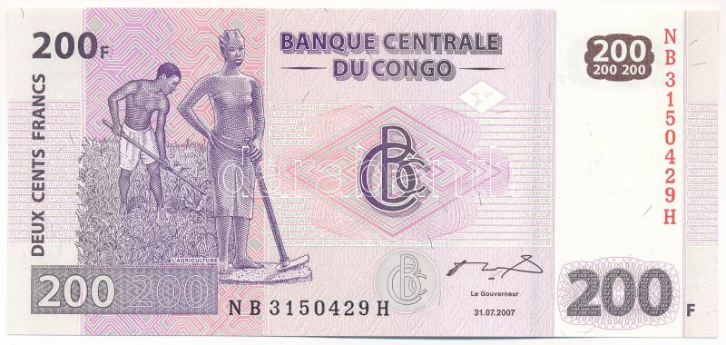 Kongó 2007. 200Fr T:I,I- Congo 2007. 200 Francs C:UNC,AU