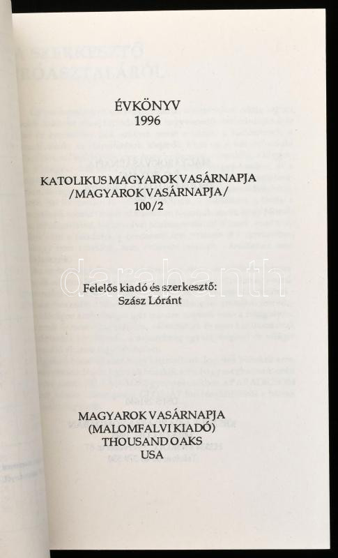 Magyarok Vasárnapja évkönyv 1996. Kiadói papírkötés, jó állapotban. - Image 2
