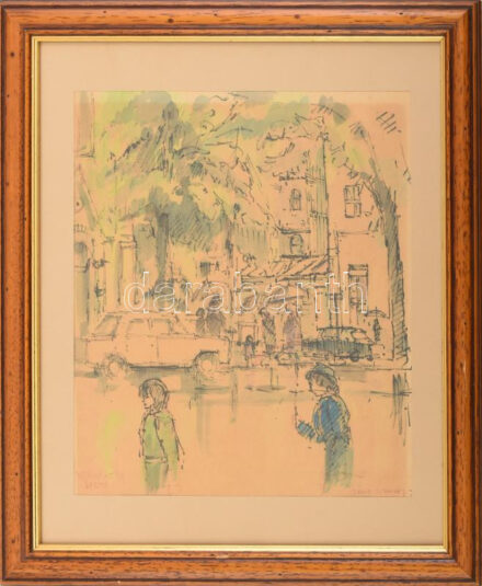 David Stanley jelzéssel: Bristoli forgatag. Vegyes technika, papír. Üvegezett fakeretben. 28,5x24,5 cm