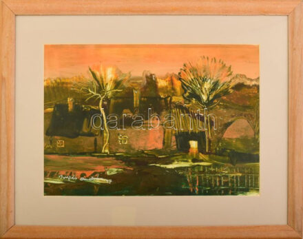 Buzás András (1943-): Késő délután (Erdély). Olaj, papír, jelzett, üvegezett fakeretben, 21×30 cm
