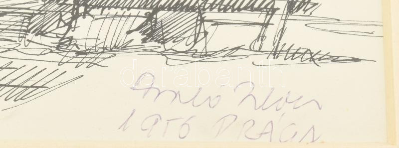 Arató István (1922-2010): Prágai részlet, 1956. Tus, papír, jelzett, üvegezett fakeretben, 19,5x26 cm - Image 2