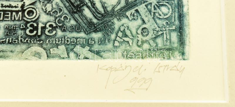 Kopándi István (1968-): Mail art, 1999. Egyedi technika (sokszorosított grafika), papír. Jelzett. Művészpédány ea 1/30 számozással. Üvegezett fakeretben. 11x15 cm - Image 3