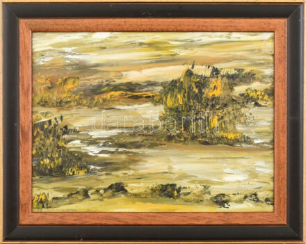 Dézsi Éva (1929-): Kompozíció. Olaj, farost, jelzett. Fakeretben. 18x24 cm