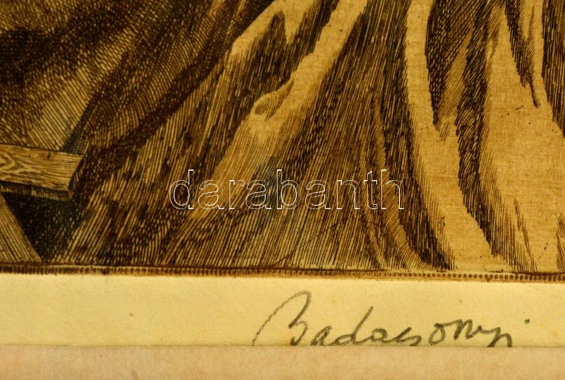 Badacsonyi Sándor (1949-): Poe illusztráció. Rézkarc, papír, jelzett, számozott (72/100), üvegezett fakeretben, 36×27 cm - Image 2