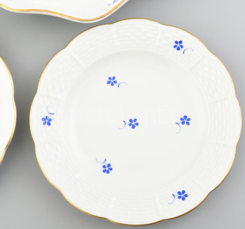 Herendi kék virágmintás szendvicses készlet, füles tálca és 6 db tányér, d: 12-28 cm, jelzett, hibátlan. - Image 2