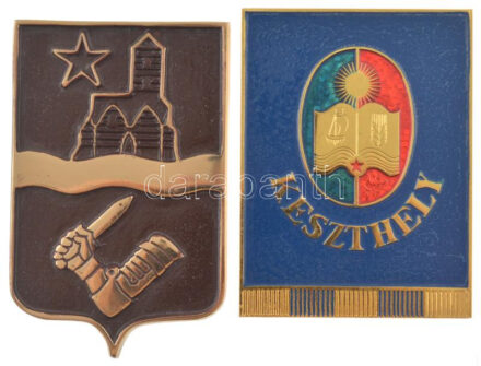 DN 'Keszthely' festett fém címerplakett (80x60mm) + települési címer, festett fém címerplakett (87x56mm) T:1-