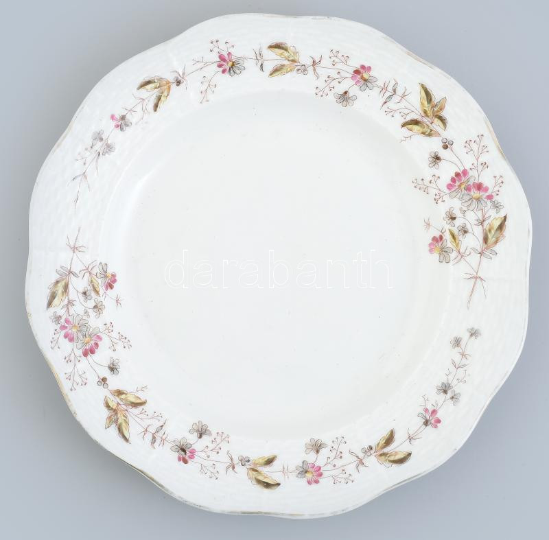 Antik Herendi / Óherendi virágmintás tányér, jelzett, Des 78, kopásokkal, d: 20 cm