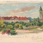 Nagyvárad, Oradea; Püspöki palota és székesegyház. Kunstanstalt Kosmos 76. Art Nouveau, litho / bishop's palace and cathedral s: Geiger R. (EK)