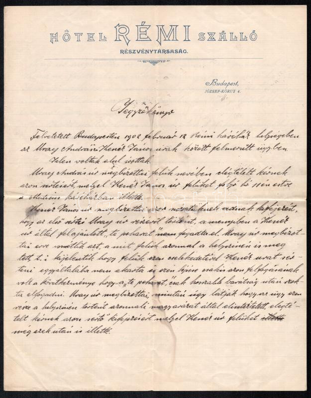 1902 Bp., Jegyzőkönyv becsületbeli párbajról
