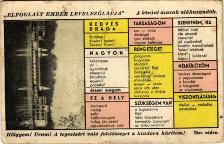 1942 Hévíz. Elfoglalt ember levelezőlapja (fa)