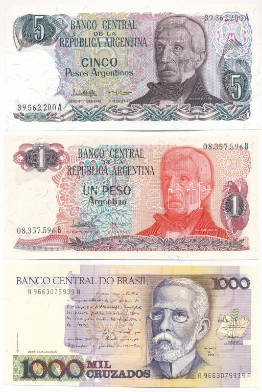 Argentína DN (1984) 1P + 5P + Brazília DN (1988) 1000C T:I,I- Argentina ND (1984) 1 Peso + 5 Pesos + Brazil ND (1988) 1000 Cruzados C:UNC,AU