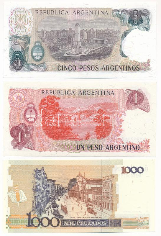 Argentína DN (1984) 1P + 5P + Brazília DN (1988) 1000C T:I,I- Argentina ND (1984) 1 Peso + 5 Pesos + Brazil ND (1988) 1000 Cruzados C:UNC,AU - Image 2