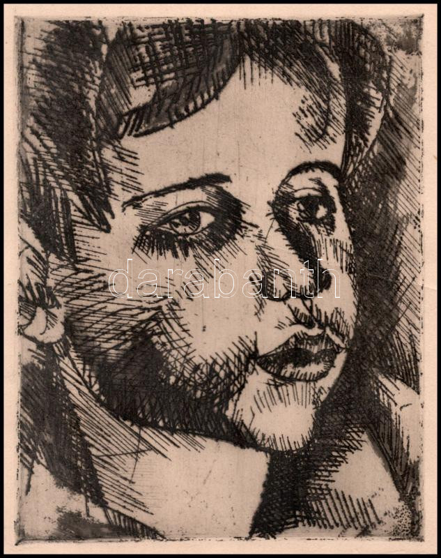 Uitz Béla (1887-1972): Fiúportré, 1920. Rézkarc, papír. Jelezve jobbra lent (halványan). Sérült (törésnyommal). 17,5×13,5 cm - Image 2