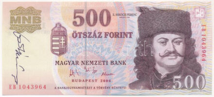 2006. 500Ft 'EB' 'A forradalom 50. évfordulója 1956. október 23' a tervező, Vagyóczky Károly aláírásával T:I