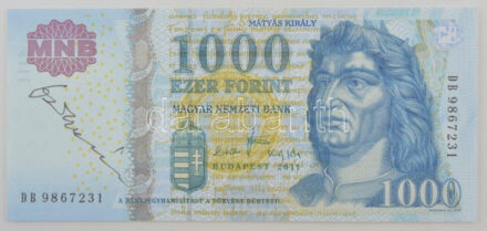 2011. 1000Ft 'DB' a tervező, Vagyóczky Károly aláírásával T:I