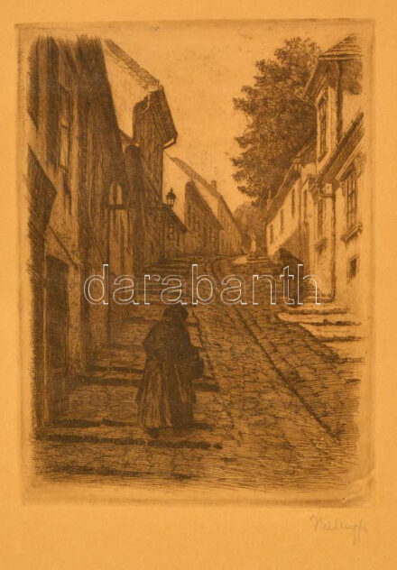 Helbing Ferenc (1870-1958): Tabán részlet. Rézkarc, papír, jelzett, 29×20 cm