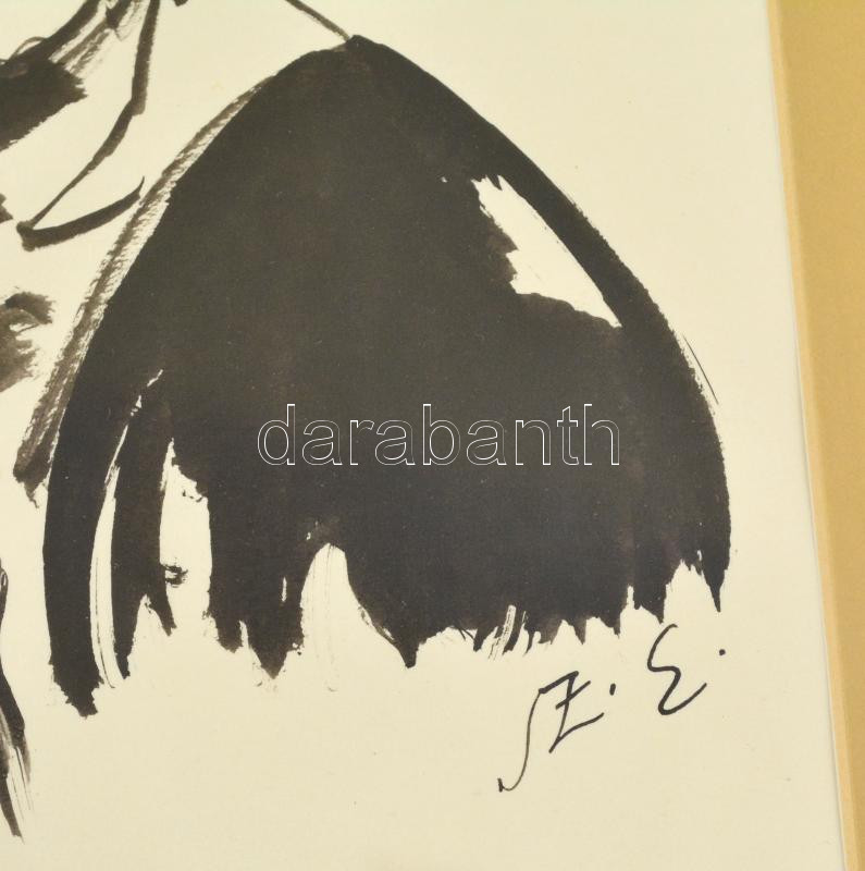 Szász Endre (1926-2003): Pilota. Tus, papír, jelzett (Sz.E), üvegezett keretben, 27×17 cm - Image 2