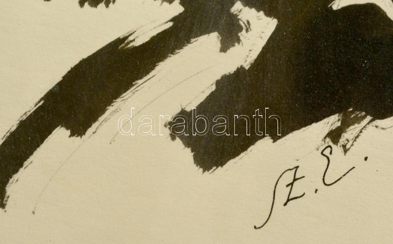 Szász Endre (1926-2003) Illusztráció (kalapos férfi). Tus, papír. Jelzett. Üvegezett keretben. 26x17 cm - Image 2