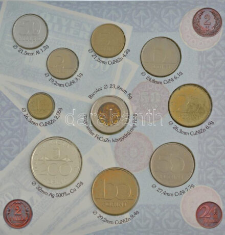 1997. 10f-200Ft (6xklf) forgalmi sor, benne 200Ft Ag 'Deák', a belső tok ragasztása részben elengedett T:BU patina Adamo FO30