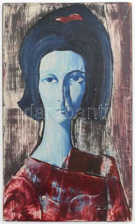 Olvashatatlan jelzéssel: Női portré. Olaj, farost. Apró felületi sérülésekkel. 30x18 cm.