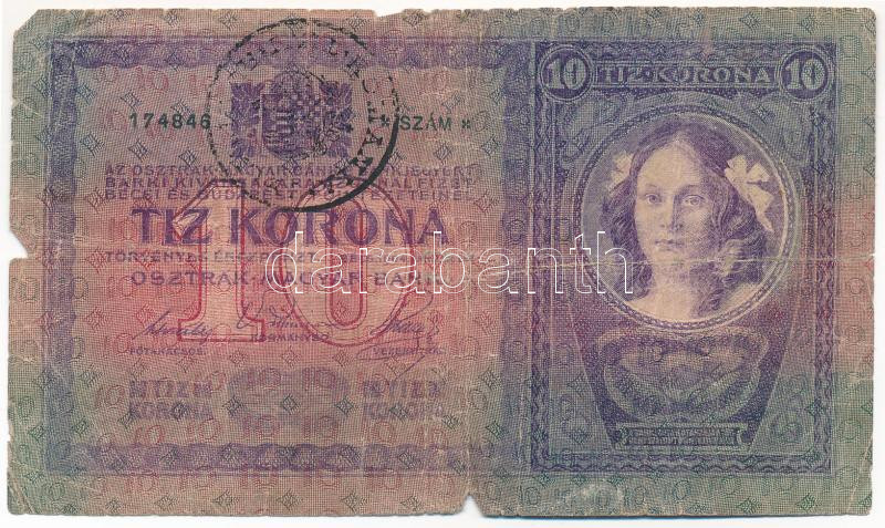 1904. 10K fekete 'Romania Timbru Special' felülbélyegzéssel T:III- szakadás, anyaghiány Adamo K10Be