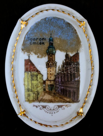 Zsolnay porcelán 'Soproni emlék', matricás, jelzett, kis kopásnyomokkal, 10×7×4 cm