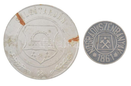 1983. 'Salgótarján / 71. közgyűlés - 1983. március 11. - OMBKE' Al emlékérem (74mm) + ~1960-1970. 'Nógrádi szénbányák 1861 / Föld Alatti Bányamúzeum, Salgótarján' ezüstpatinázott bronz emlékérem (42,5mm) T:2,2-