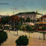 1917 Orsova, Freyler park, Nasse Ede üzlete. Hutterer G. kiadása / park, shop + 'K.u.K. Mobiles Bahnhofkommando' (EM)