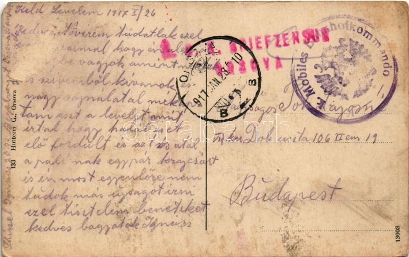 1917 Orsova, Freyler park, Nasse Ede üzlete. Hutterer G. kiadása / park, shop + 'K.u.K. Mobiles Bahnhofkommando' (EM) - Image 2