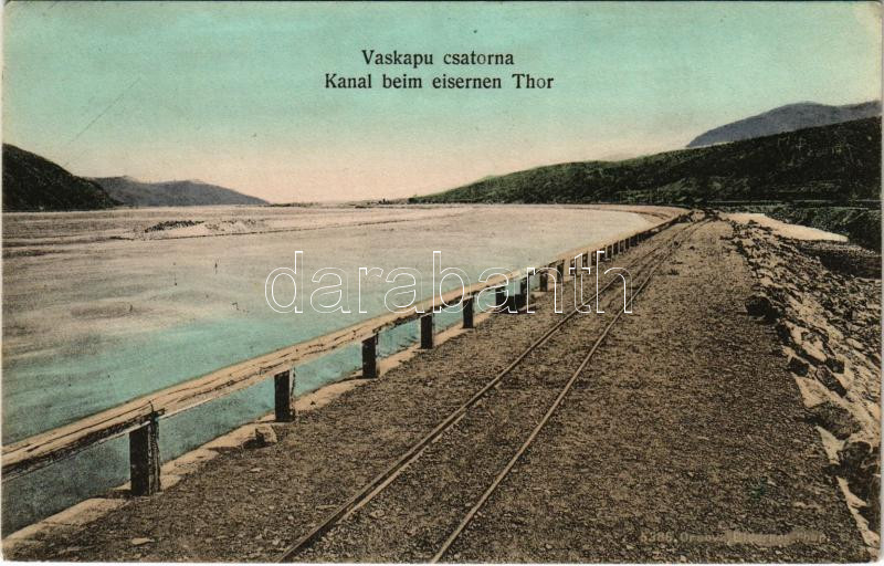 Orsova, Vaskapu csatorna, vasúti sín a Duna mellett / Portile de Fier / Danube, railway tracks