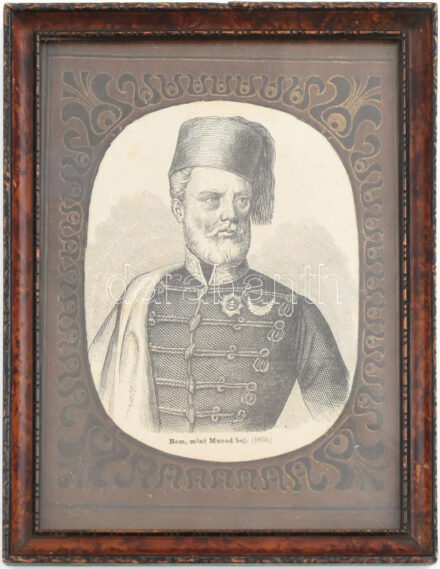 cca 1880 Bem, mint murad bej (1850). Rotációs fametszet, papír. Jelzés nélkül. Üvegezett, dekoratív fakeretben. 15x11,5 cm.