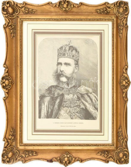 Rusz Károly (1811-1899) metszése, Marastoni József (1834-1895) 1867-iki rajza után: I. Ferencz József, Magyarország apostoli királya. Rotációs fametszet, papír. Jelzett a metszeten. Üvegezett, dekoratív fakeretben. 19x15 cm.