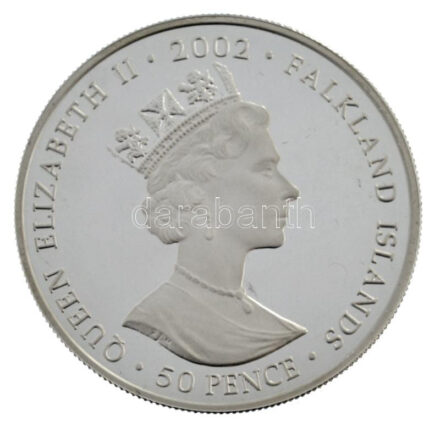 Falkland-szigetek 2002. 50P multicolor Ag 'II. Erzsébet / Arany jubileum' tanúsítvánnyal (56,56g/0.925) T:PP Csak 500db! Falkland-Islands 2002. 50 Pence multicolour Ag 'Elizabeth II / Golden Jubilee' with certificate (56,56g/0.925) C:PP ONly