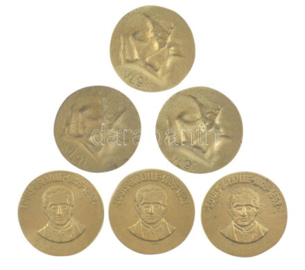~1990. 'Louis Braille 1809-1852' kétoldalas bronz emlékérem (6x) (35mm) T:1- ~1990. 'Louis Braille 1809-1852' two-sided bronze commemorative medallion (6x) (35mm) C:AU