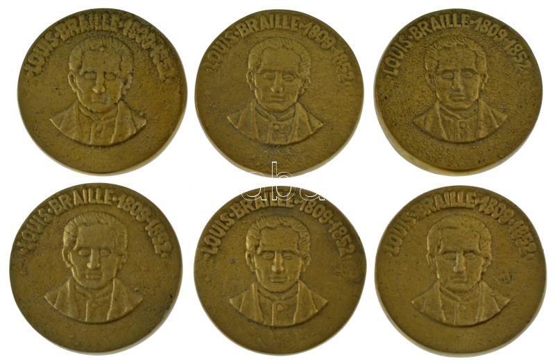 ~1990. 'Louis Braille 1809-1852' kétoldalas bronz emlékérem (6x) (35mm) T:1- ~1990. 'Louis Braille 1809-1852' two-sided bronze commemorative medallion (6x) (35mm) C:AU - Image 2