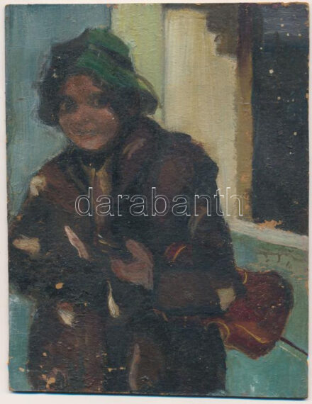 Jelzés nélkül: Hegedűprímás. Olaj, karton, 18x14 cm
