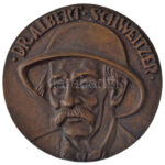 Ócsai Károly (1938-2011) DN 'Dr. Albert Schweitzer / Lambaréné 1913-1988' kétoldalas, öntött bronz emlékérem (80mm) T:1-