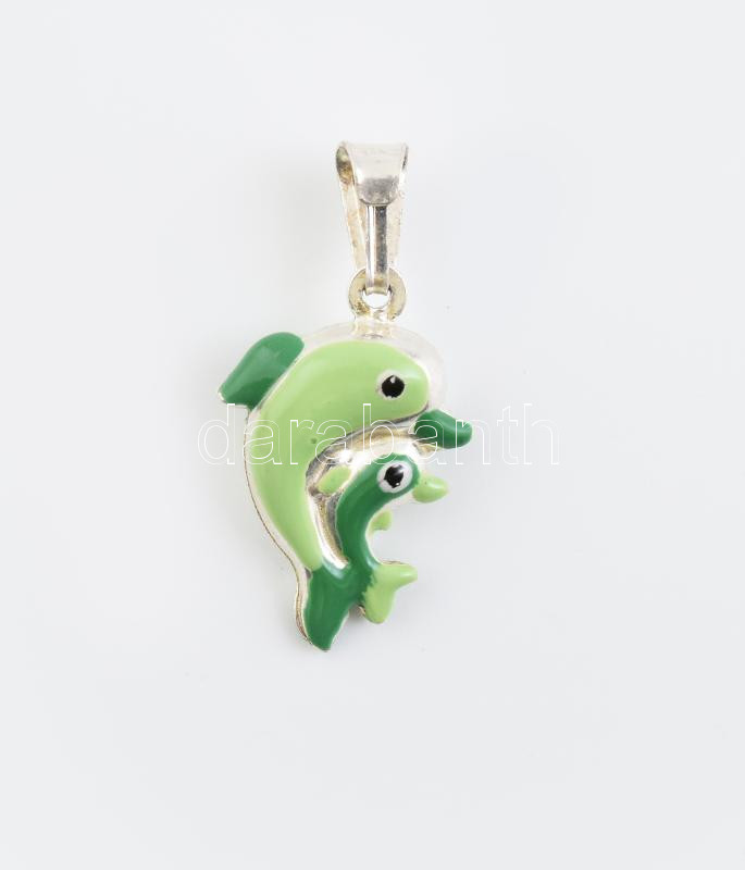 Ezüst (Ag) delfin medál zománcos, jelzett, h: 2,5 cm, bruttó: 1,3g