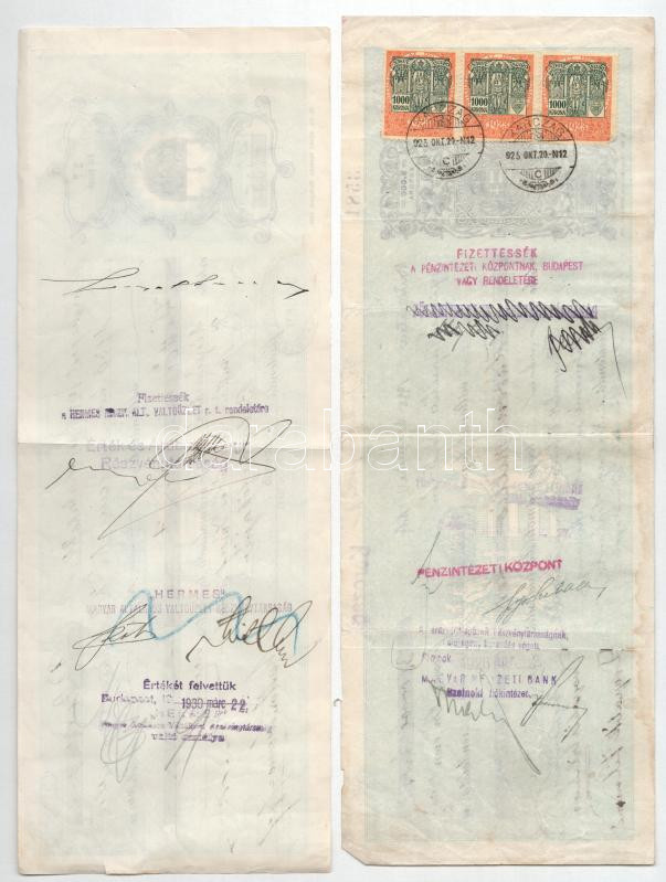 Budapest 1925-1929. 2db kitöltött váltó 2P-ről és 5000K-ról, bélyegzésekkel, lyukasztva T:III beszakadás - Image 2