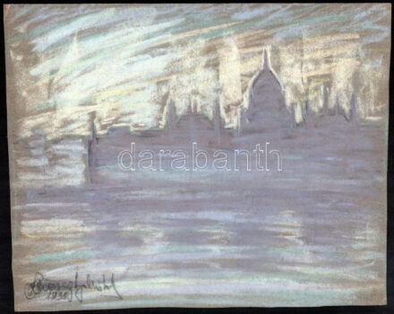Olvashatatlan jelzéssel: A Parlament sziluettjei, 1935. Pasztell, papír, 27x34 cm